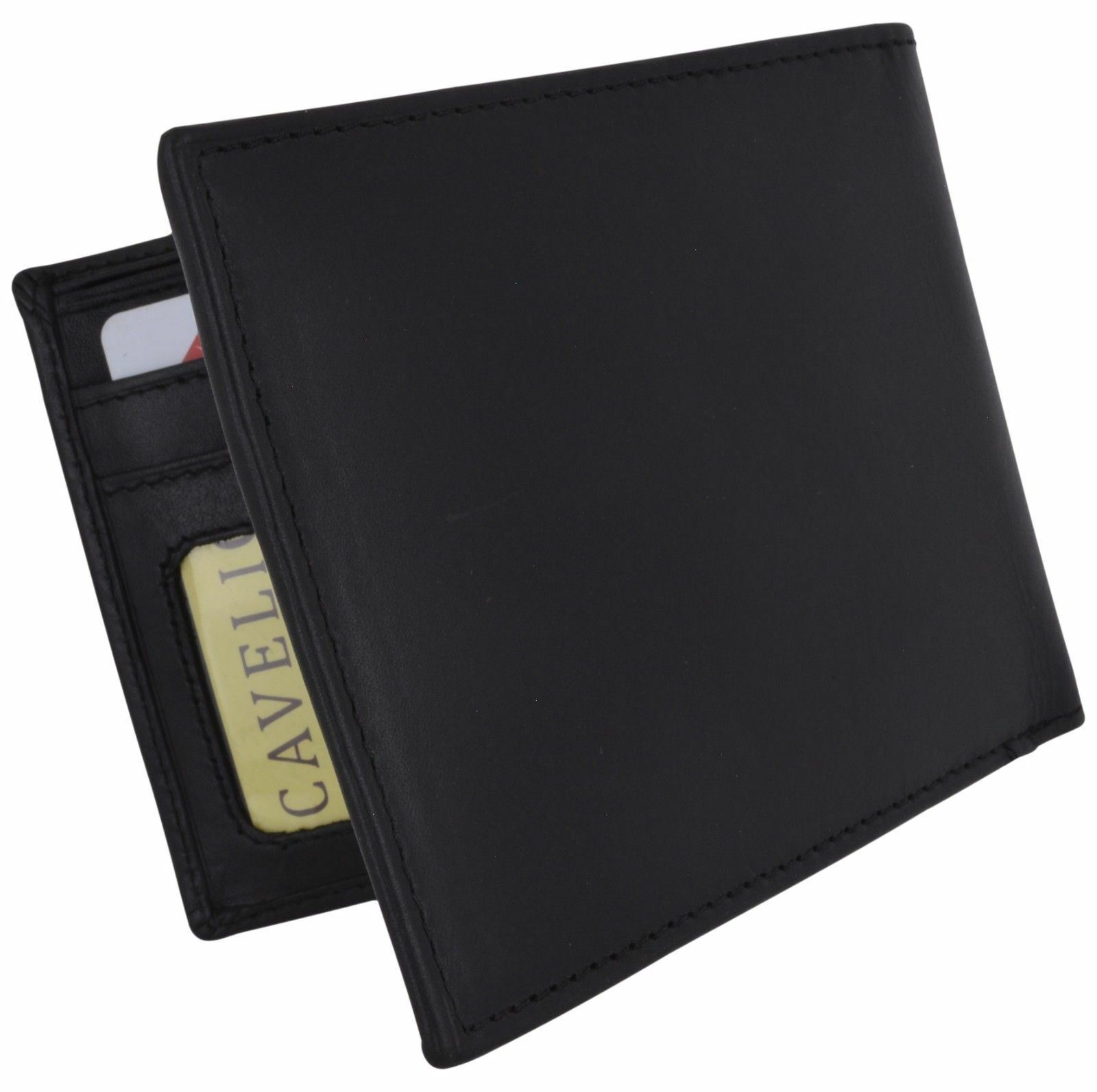 Mens Genuine Leather ID Card Holder Classic Design Slim Bifold Wallet by Cavelio