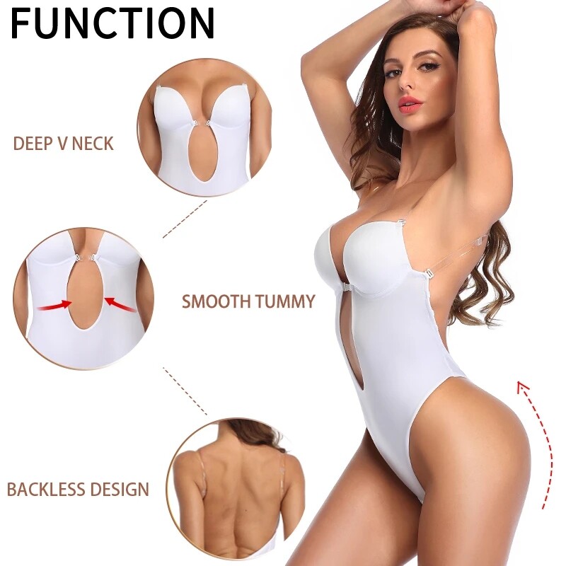 Fajas Colombianas Backless Invisible Body Shaper U Plunge Bra Bodysuit Underwear