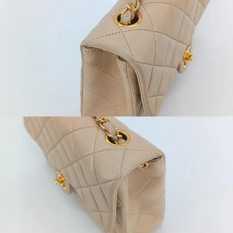 CHANEL Vintage Beige Lambskin 20cm Mini Square Flap Bag