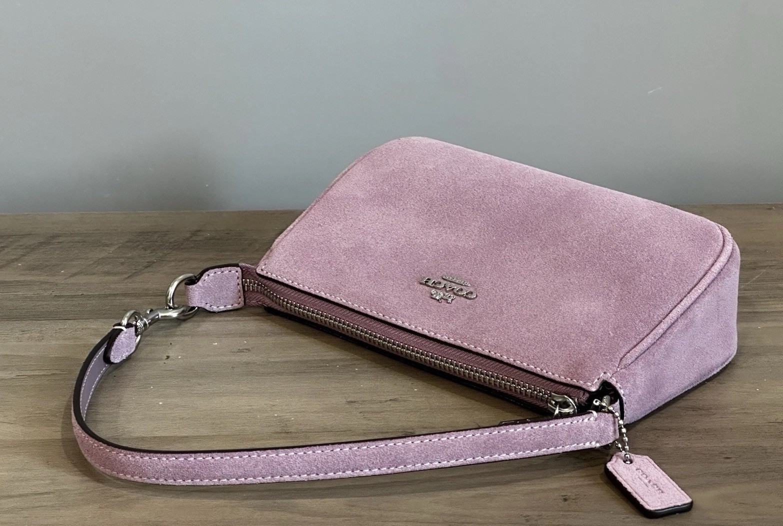 COACH Nolita 19 In Suede & Smooth Leather Wristlet Bag CDN25 Silver/Light Violet