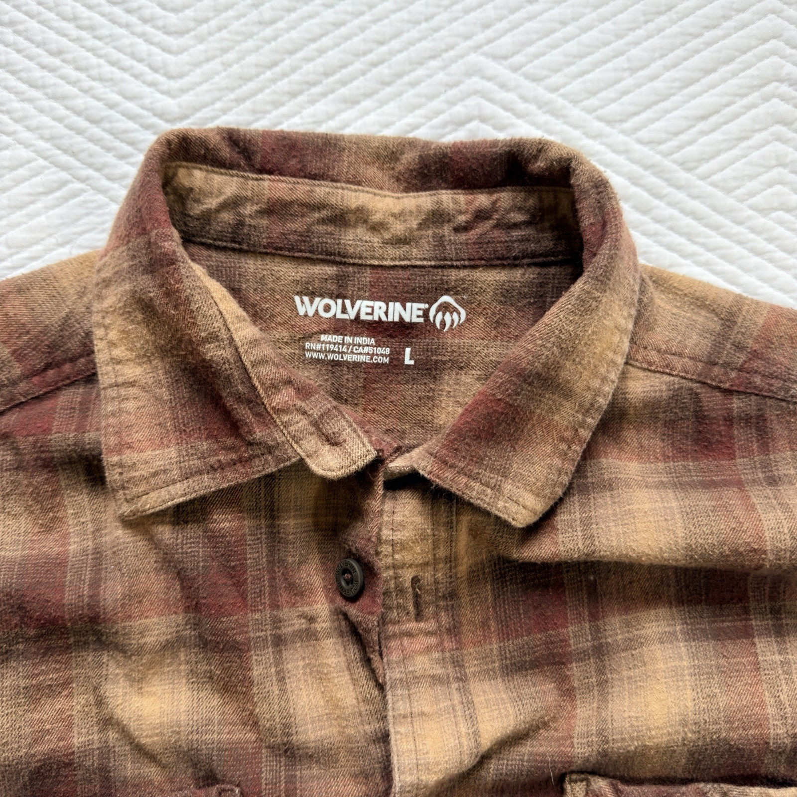 Wolverine Men’s L Brown/Red/Tan Plaid Flannel Long Sleeve Button-Up Pockets