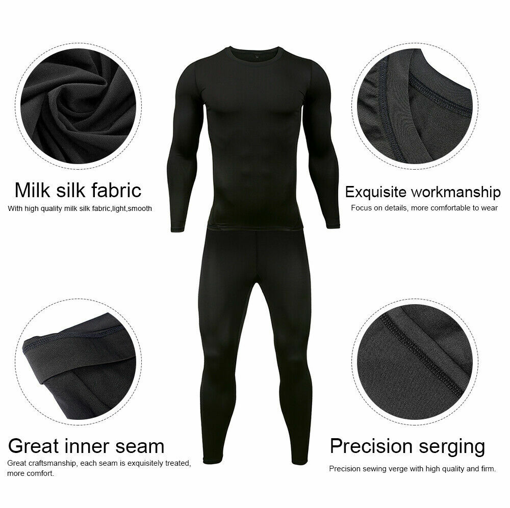 Men Thermal Underwear Long Johns Set with Fleece Warm Top for Ski Fitness Sports