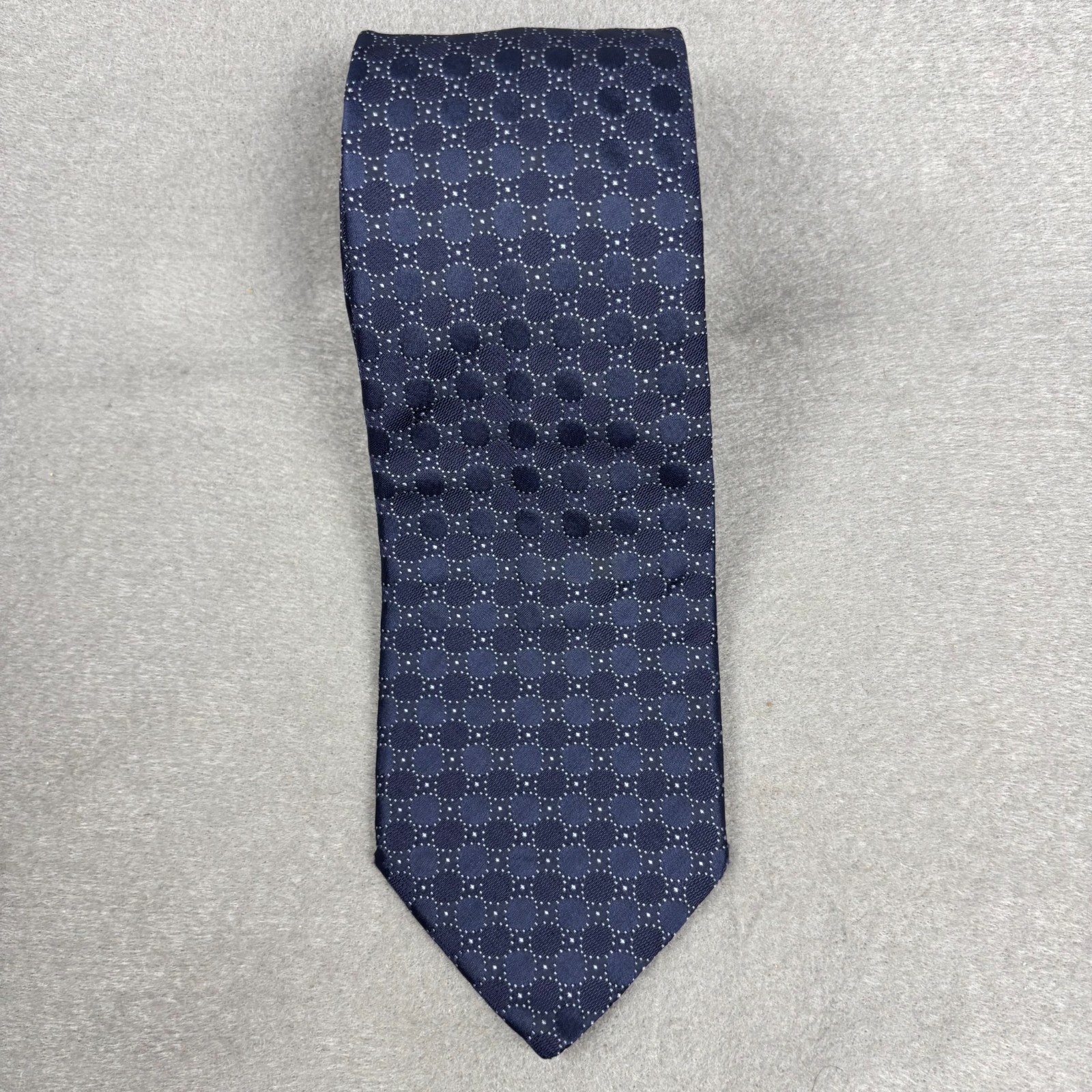 Andrew’s Ties Navy Blue Geometric Dot Silk Tie Made in Italy Classic 58″ 3.25″