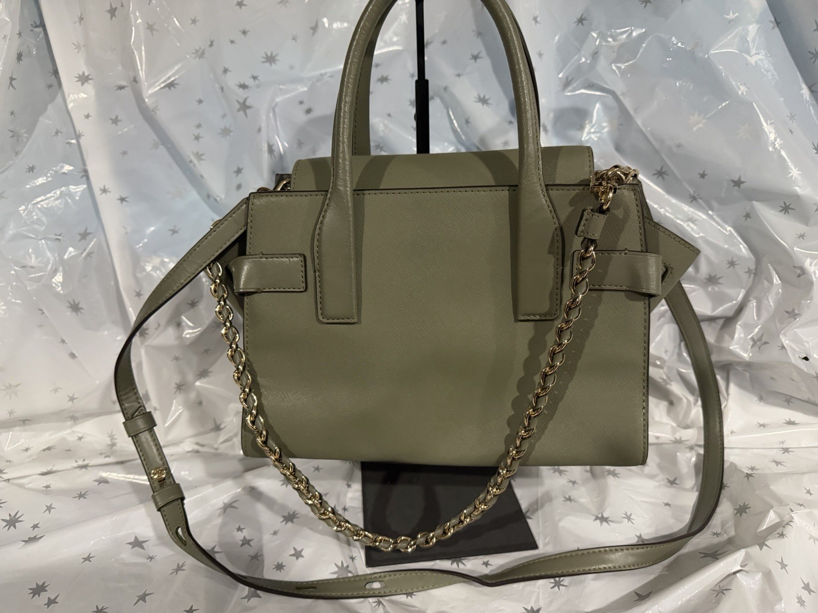Michael Kors Green Medium Satchel Top Handle Buckle/Zip Gold Detachable Strap