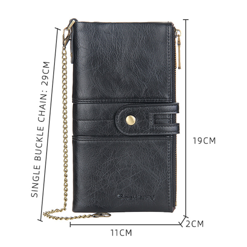 Mens RFID Wallet with Anti-Theft Chain Large Capacity Double Zipper Phone Purse
