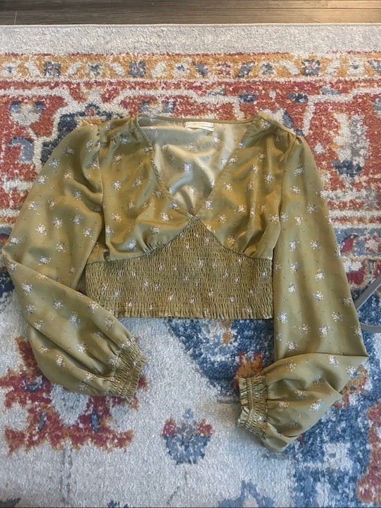 Urban Outfitters Olive Green Floral Smocked Crop Top