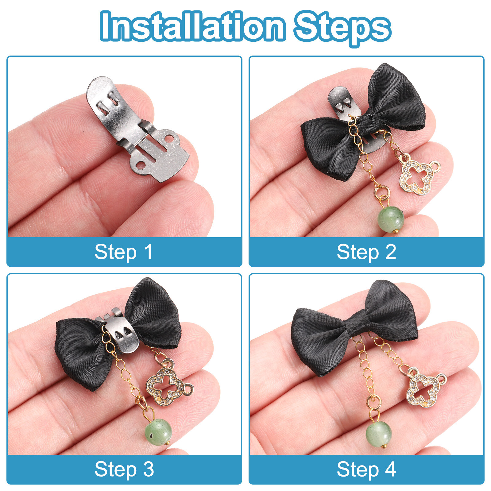 14mm x 30mm Shoe Clips Flat Blank Shoe Clips Shoe Supplies Black 10 Pcs