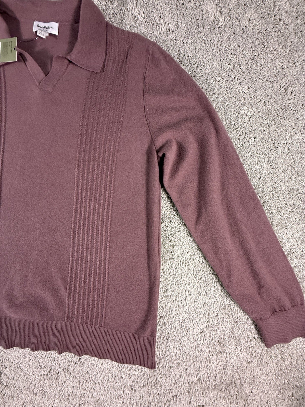 NWT Goodfellow Men’s Long Sleeve Sweater Polo Mulberry Size Large