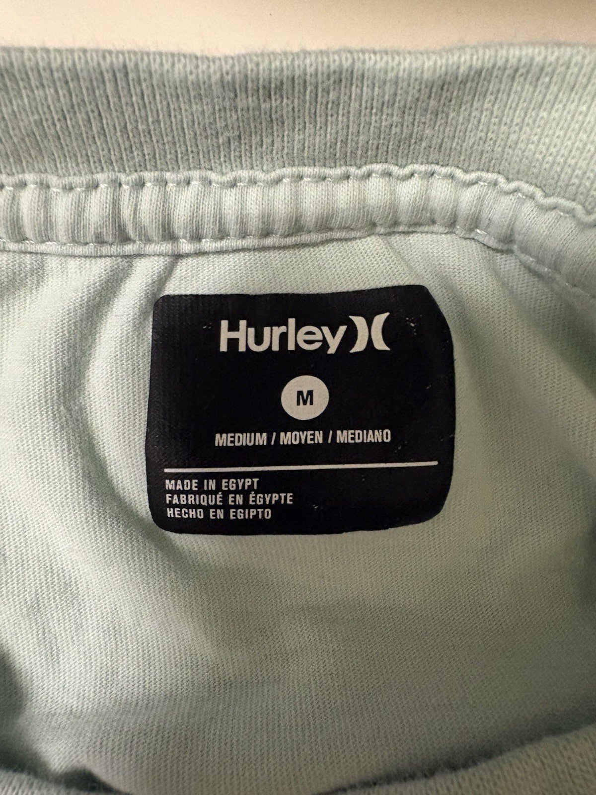 Hurley Men’s Light Blue Solid Crew Neck Short Sleeve Logo Cotton Tee M 00912