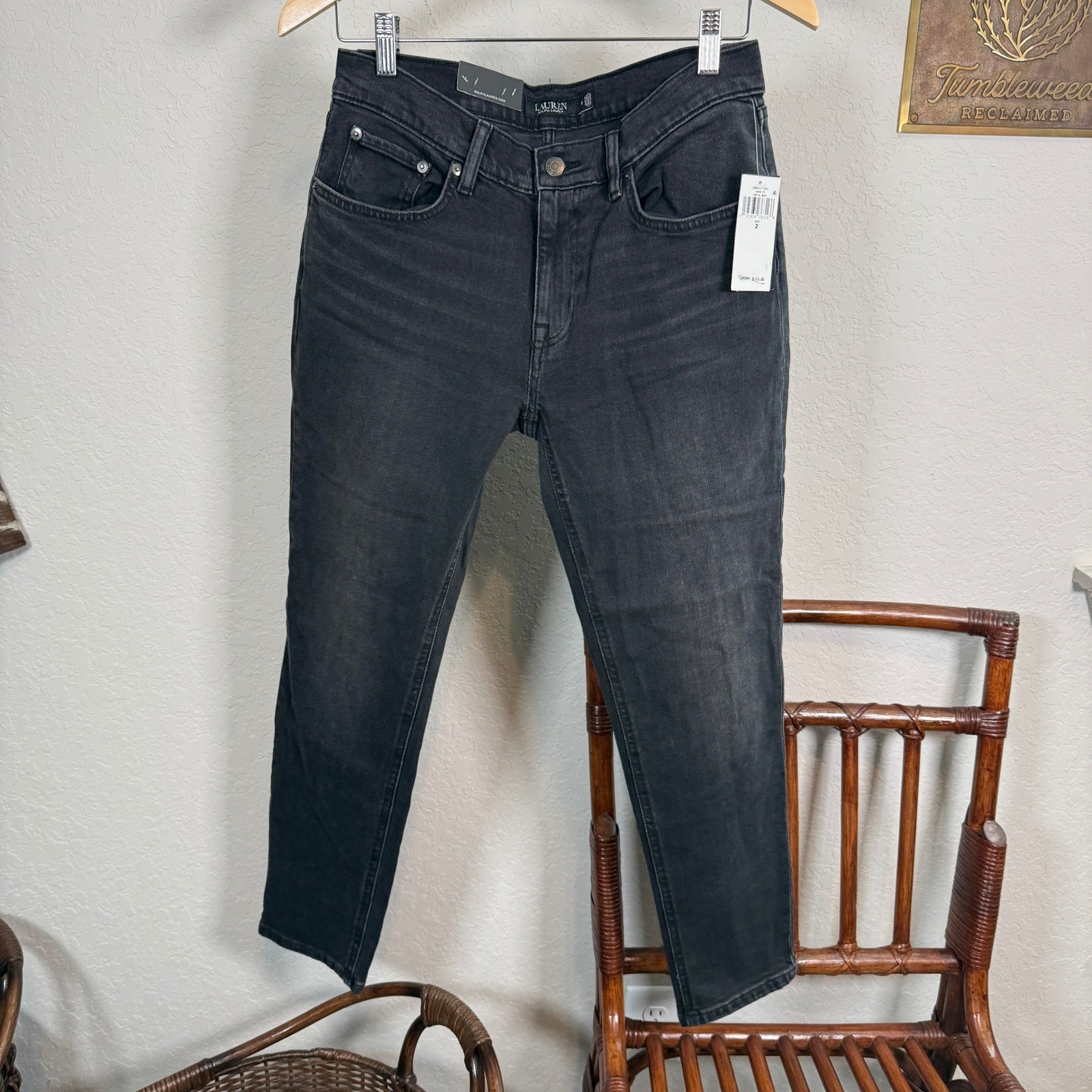 Lauren Ralph Lauren Relaxed Taper Jeans Black Comfort Stretch Size 2 26W NEW