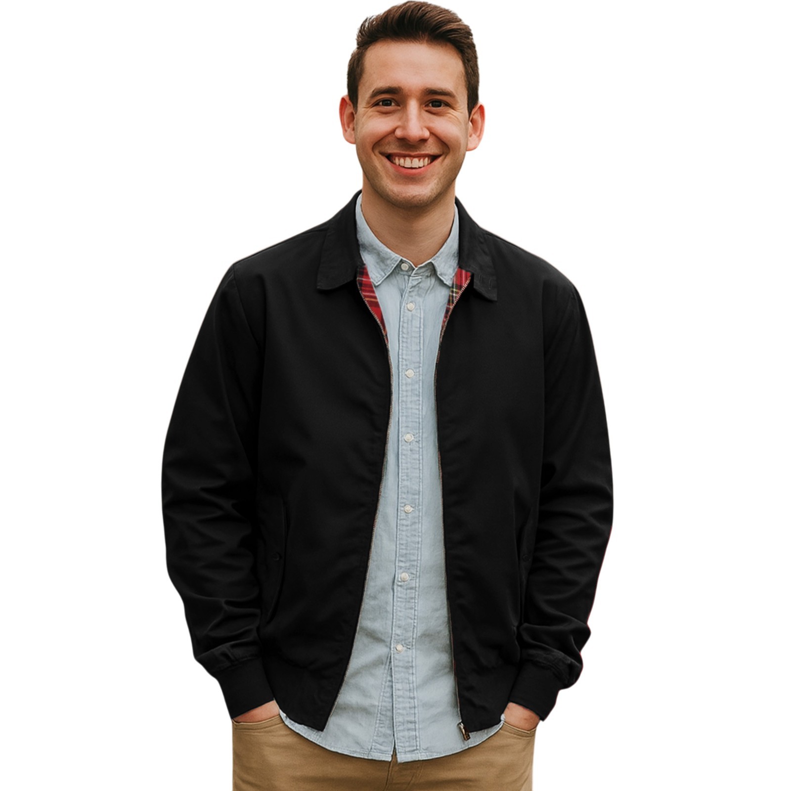 Urban Road Mens Mod Blouson Jacket Zip Front Ribbed Hem Lightweight Casual Coat