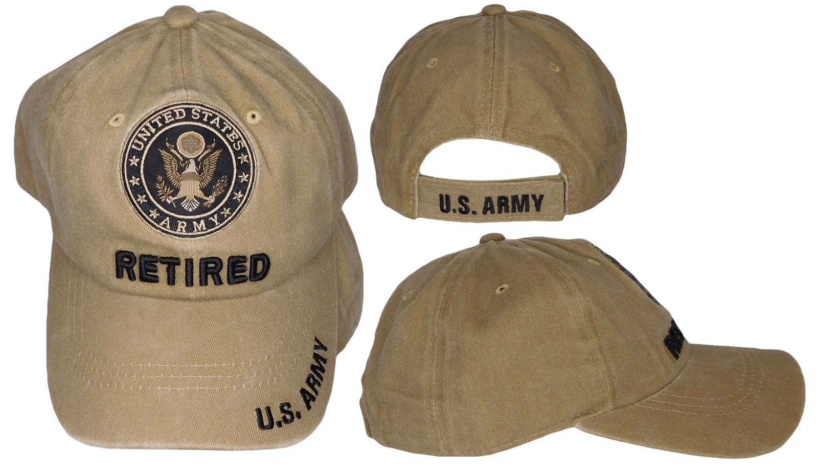 U.S. Army Retired Khaki Cotton Adjustable Embroidered Cap Hat – Licensed
