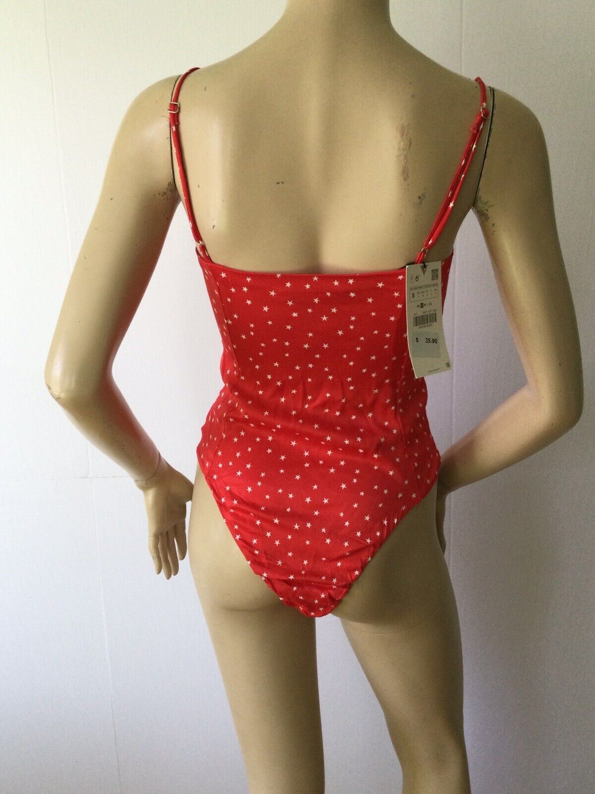 NEW ZARA Red & White Star Lace Up Snap Crotch Bodysuit (Size XS)