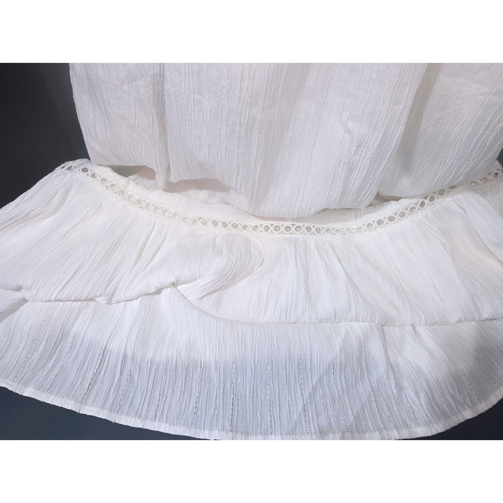 Lulus Ivory Crinkle Gauze Crochet Trim Tiered Maxi Dress Lace Up Back Medium NWT