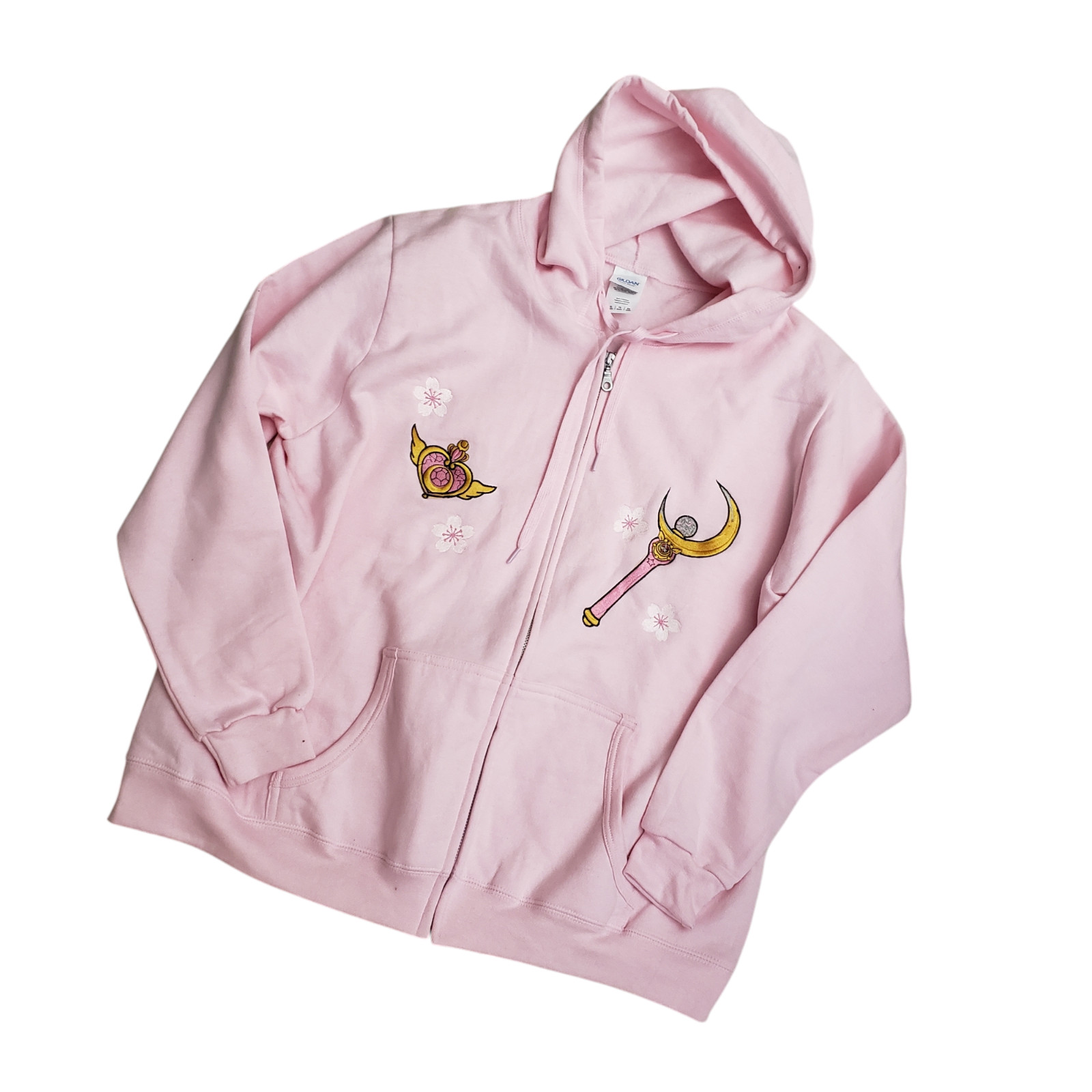 Sailor Moon Crescent Wand Brooch Cherry Blossom Zip Up Hoodie Pink Size XL