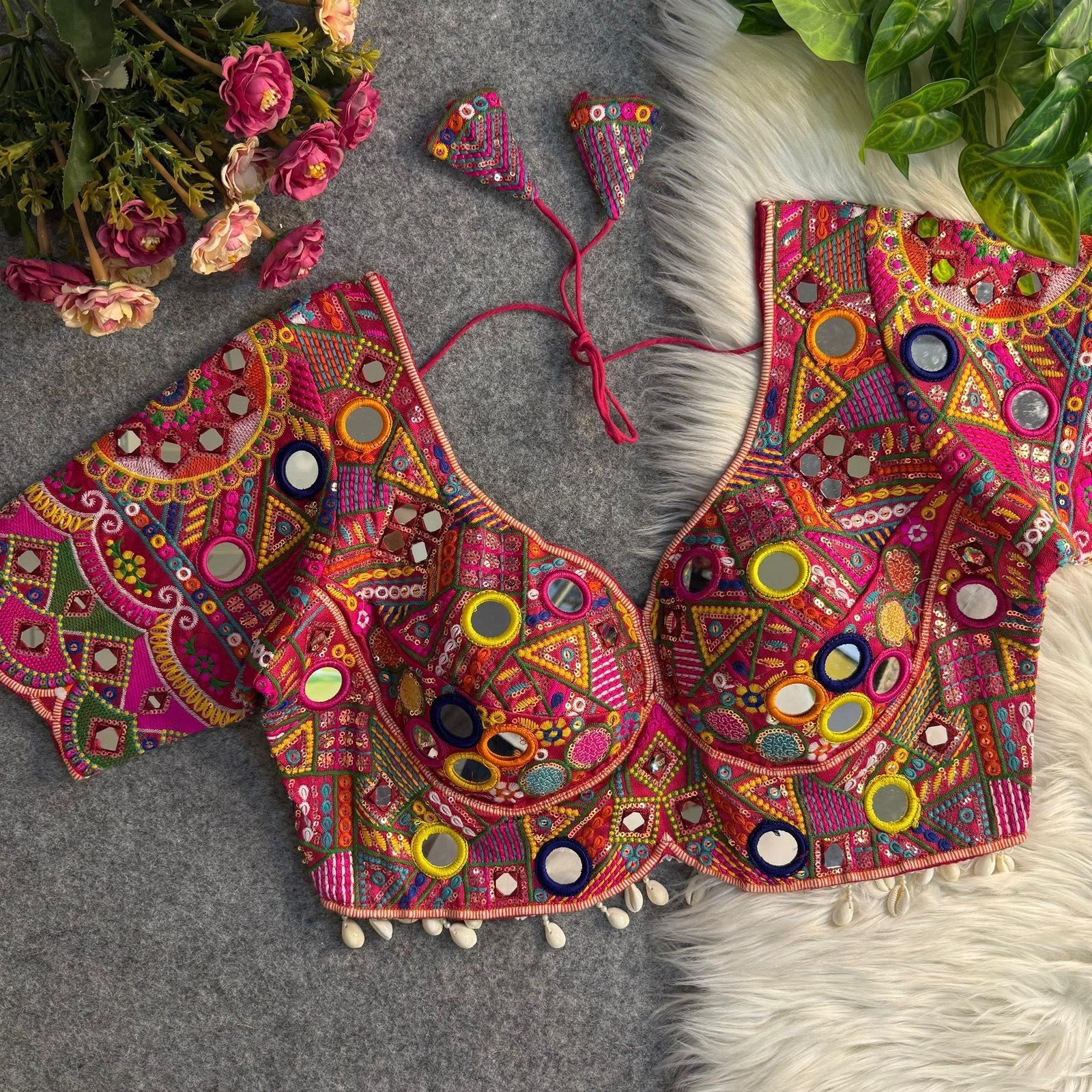 Women Handmade Mirror Work Blouse Embroidered Indian Choli Size 38 40 42