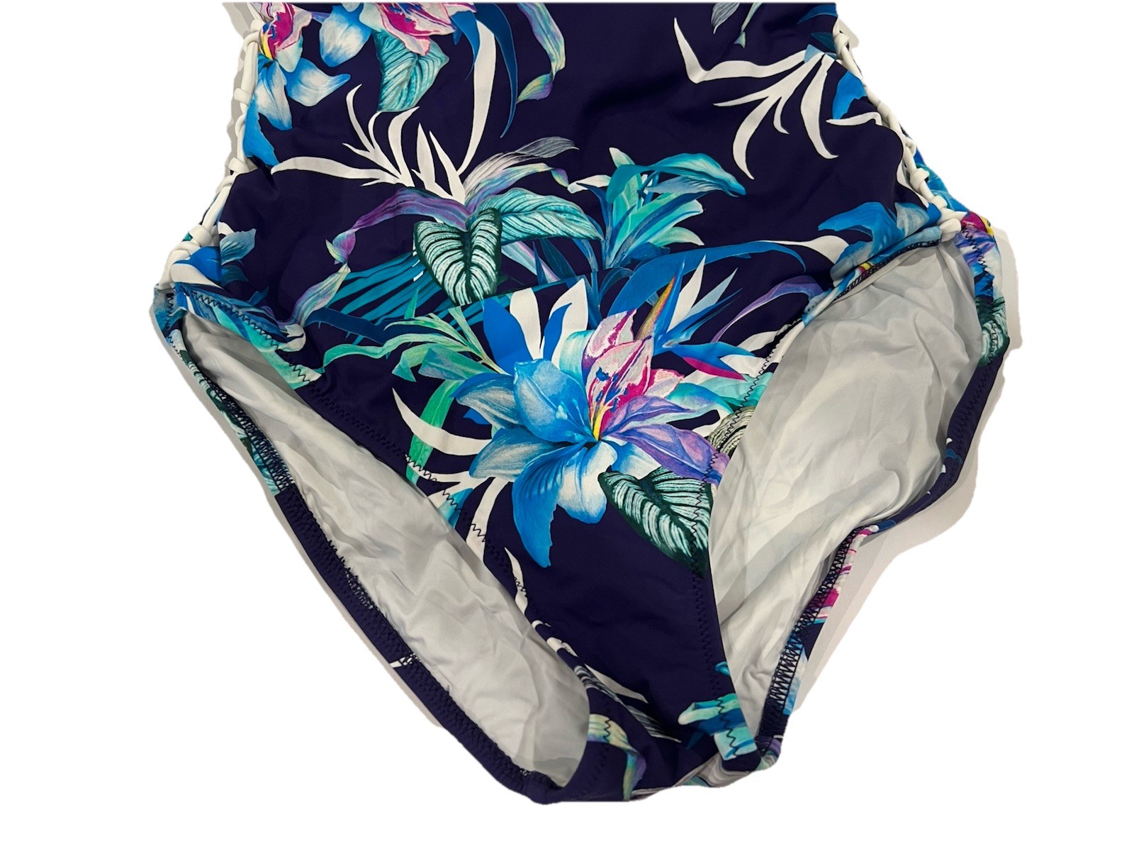 NWT *Defect Stain* Profile By Gottex Size 10 Blue Floral Side Lace-Up Swimsuit