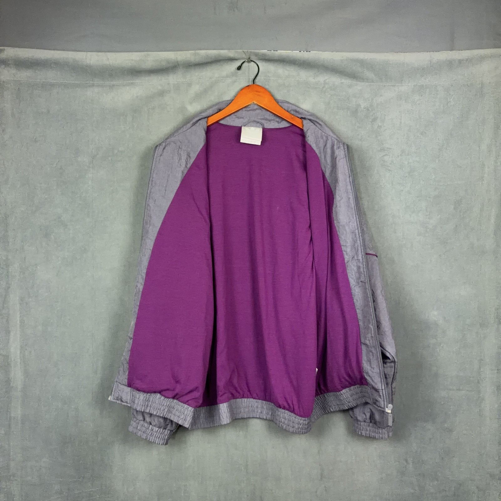 Vintage Adidas Track Jacket Mens Size Large Grey Purple Fleece Lined Retro Sport