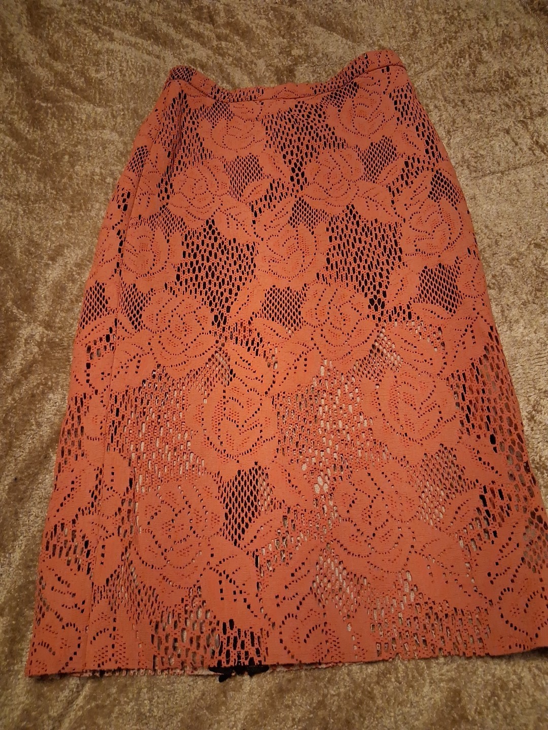 MSGM Orange Faux Leather Laser Cut Midi Length Pencil Skirt Size IT 42 US M NWT