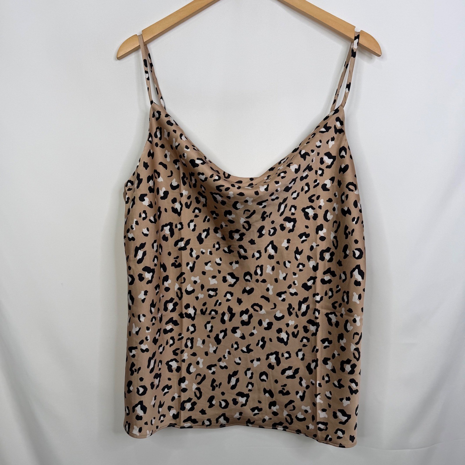 Skies Are Blue Leopard Print Cowl Neck Satin Camisole Top Tan XL NWT