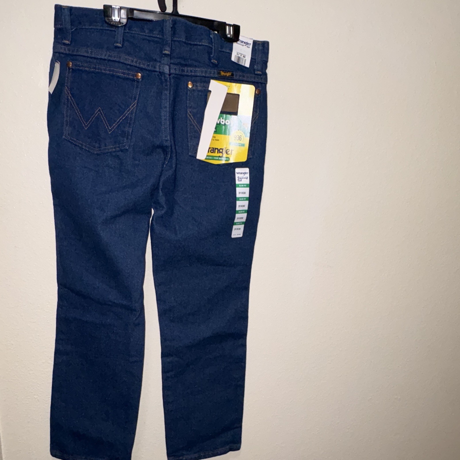 Wrangler Cowboy Cut Men’s Slim Fit Straight Leg Dark Wash Blue Denim Jeans