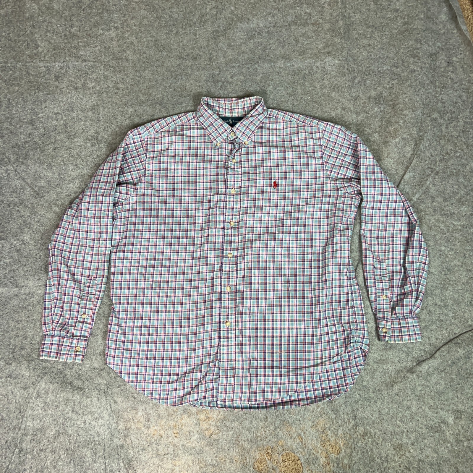 Ralph Lauren Men Shirt Extra Large Blue Purple Red Pony Preppy Classic Work Top