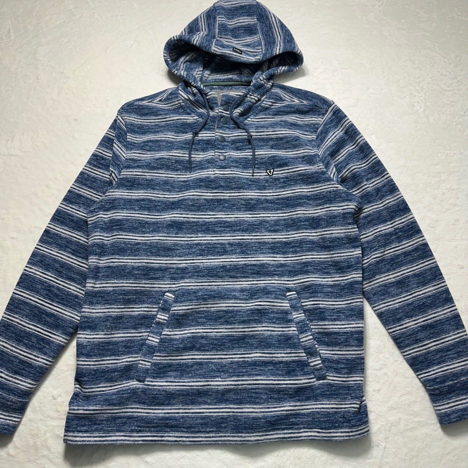 Vissla M Mens Blue Striped Hooded Pullover Sweater 100% Recycled Polyester