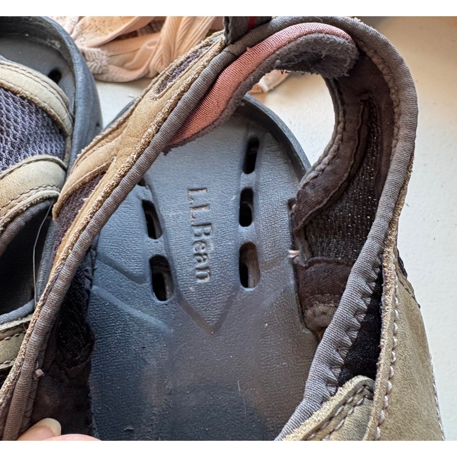 L.L. Bean Fisherman Sandals Men 10.5 Tan Brown Leather Outdoor Hiking WaterShoes