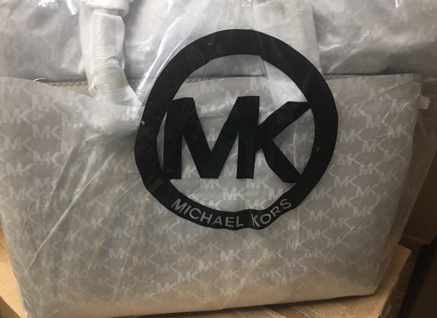 New Michael Kors Savannah Saffiano Leather Large Satchel cement silver bag tote