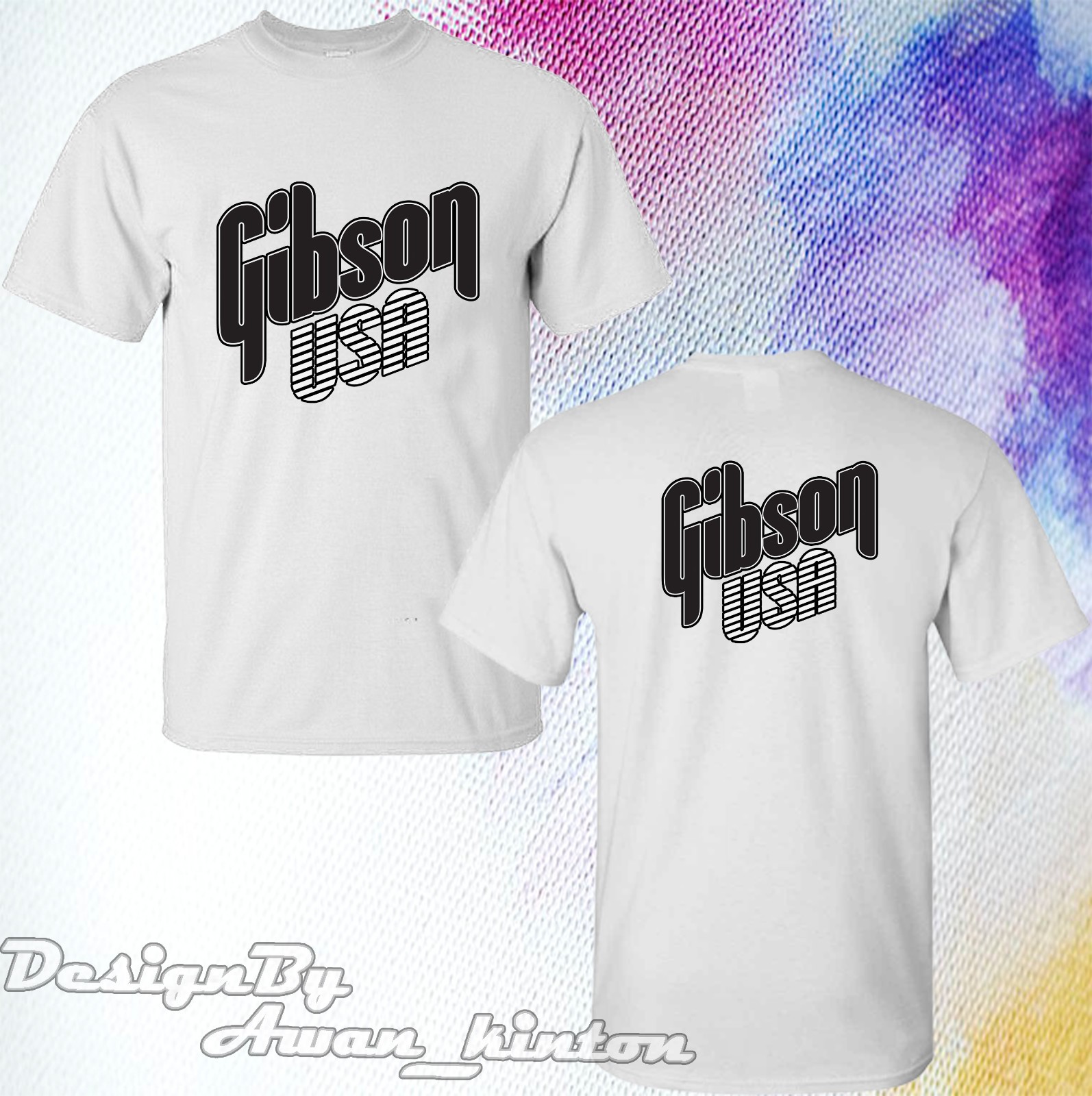 Tee Tshirt Gibson Funny Guitar Logo Short Sleeve Made In Usa