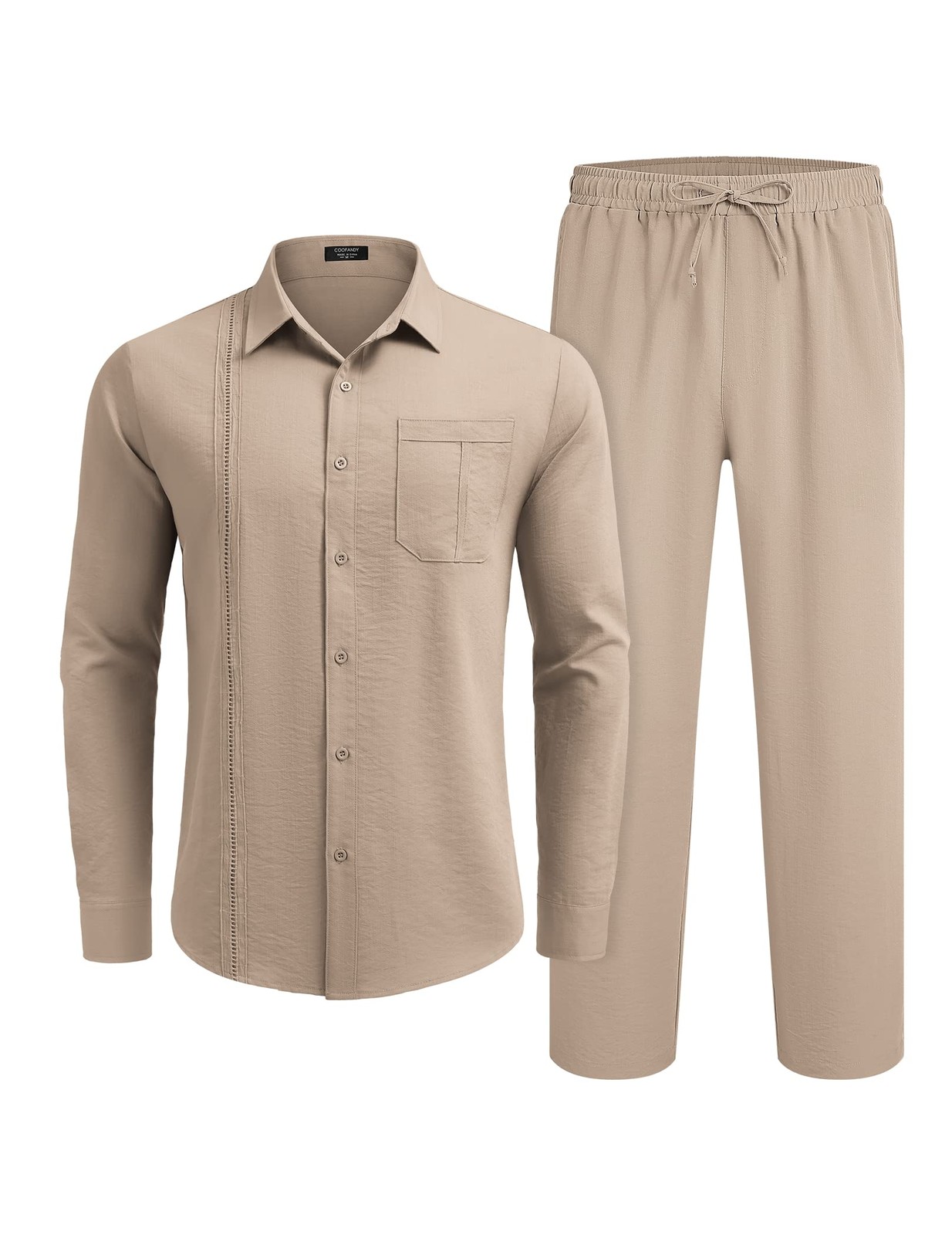 COOFANDY Mens Coordinated Outfit Linen Shirt and Pant Set 2 Piece Beach Wedding