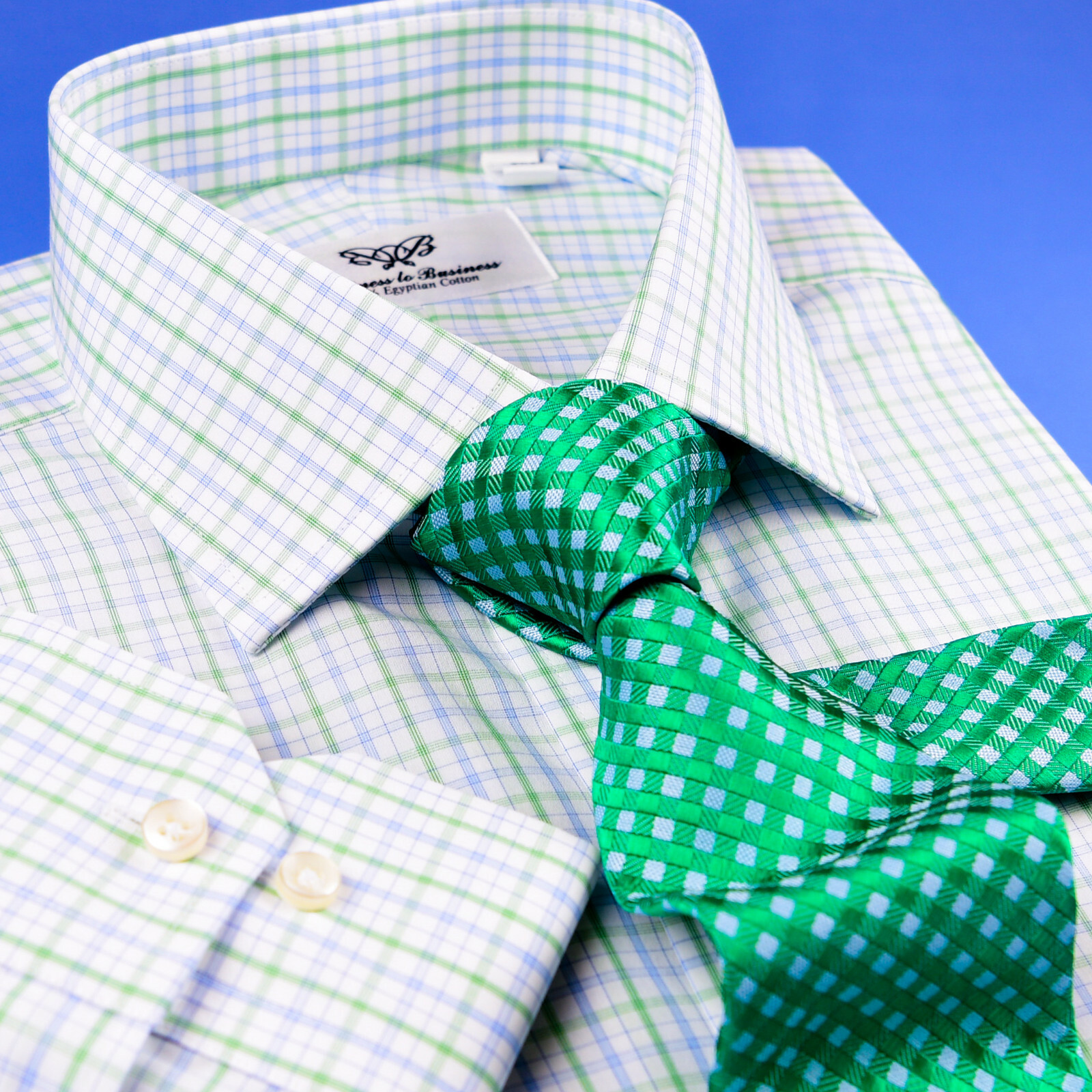 Mens Elegant Green & Blue Double Ply 80’s Fine Wevon Formal Business Shirts