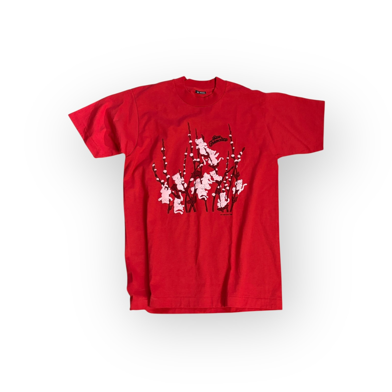 Vintage 1990 San Francisco Pussy Willow Cats Graphic T-Shirt Men’s Medium Red