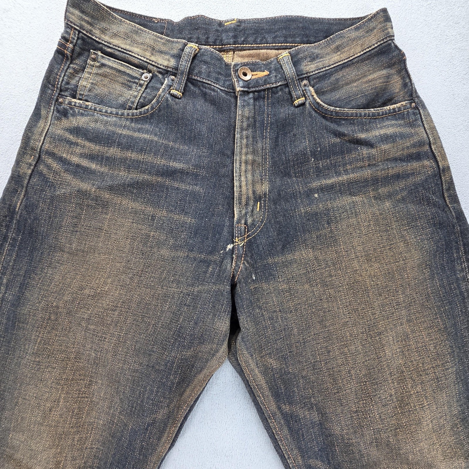 Edwin Jeans Mens Blue Selvedge 505z Dirty Wash Whiskers Fits 30×28