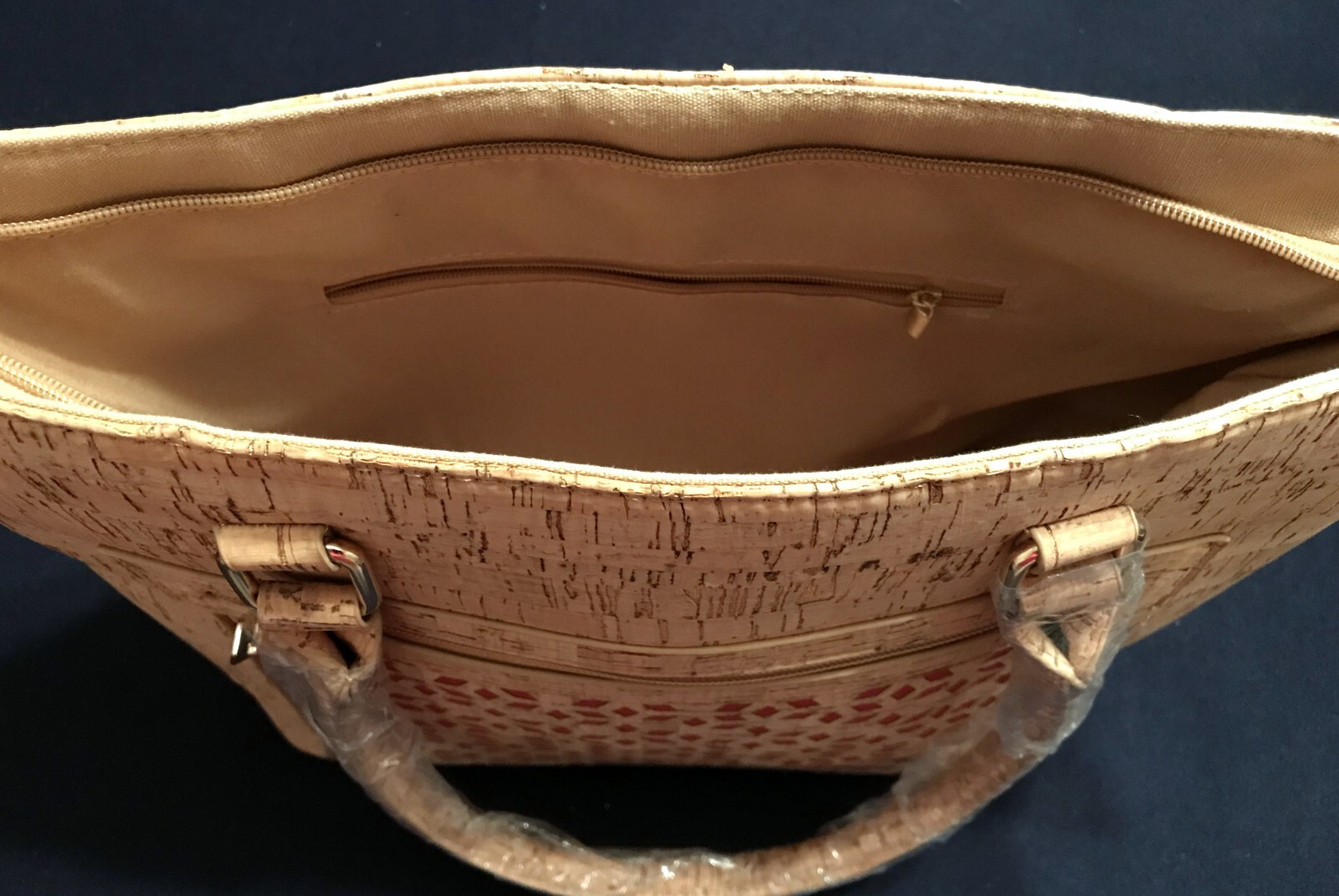 Handcrafted Large Genuine Cork Handbag Made in Portugal w/Laser Cut Panel NWT