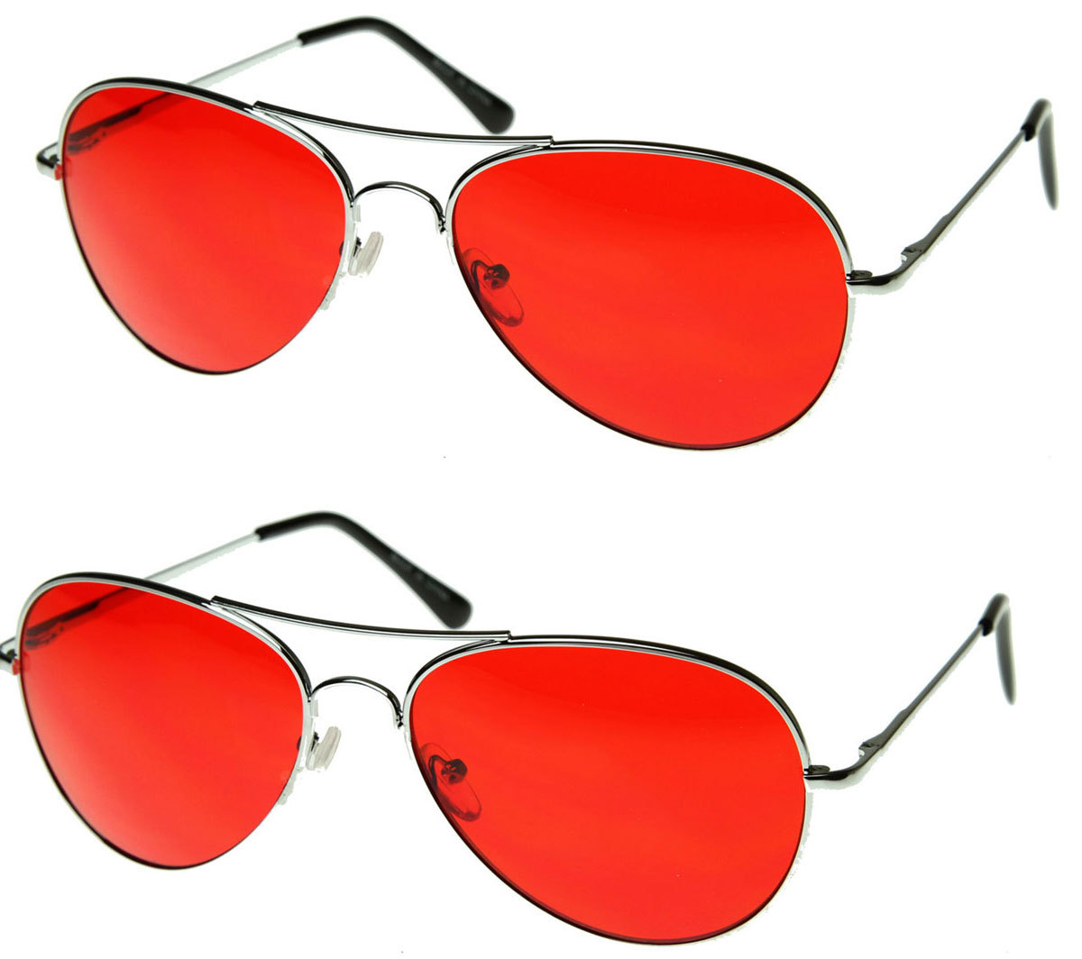 2 Pairs Mens Retro Classic Metal Pilot Red Lens UV Sunglasses Spring Hinge