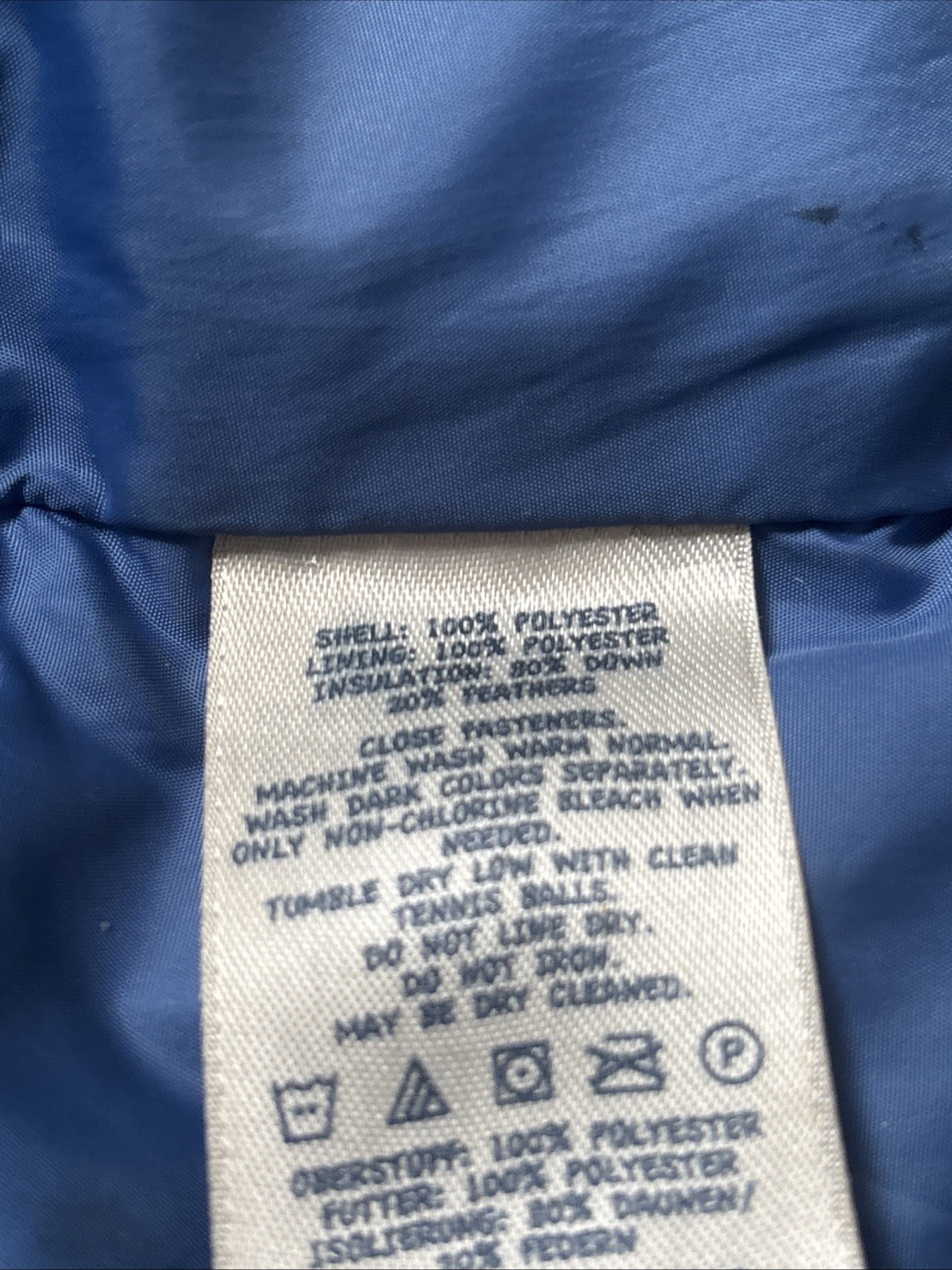 LAND’S END HOODED~80% DOWPUFFY JACKET KIDS~SZ M10-12~SKY BLUE ~3 ZIPPED POCKETS.