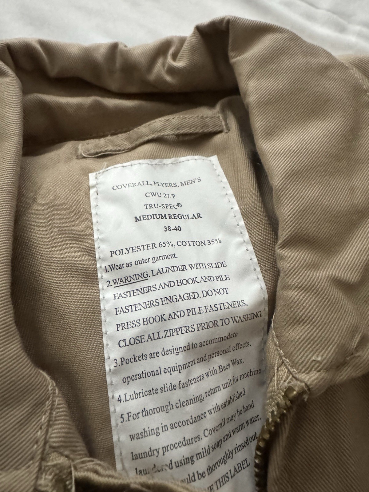 NEW Tru-Spec COVERALL FLYERS Flight Suit Tan CWU-27/Medium 38-40