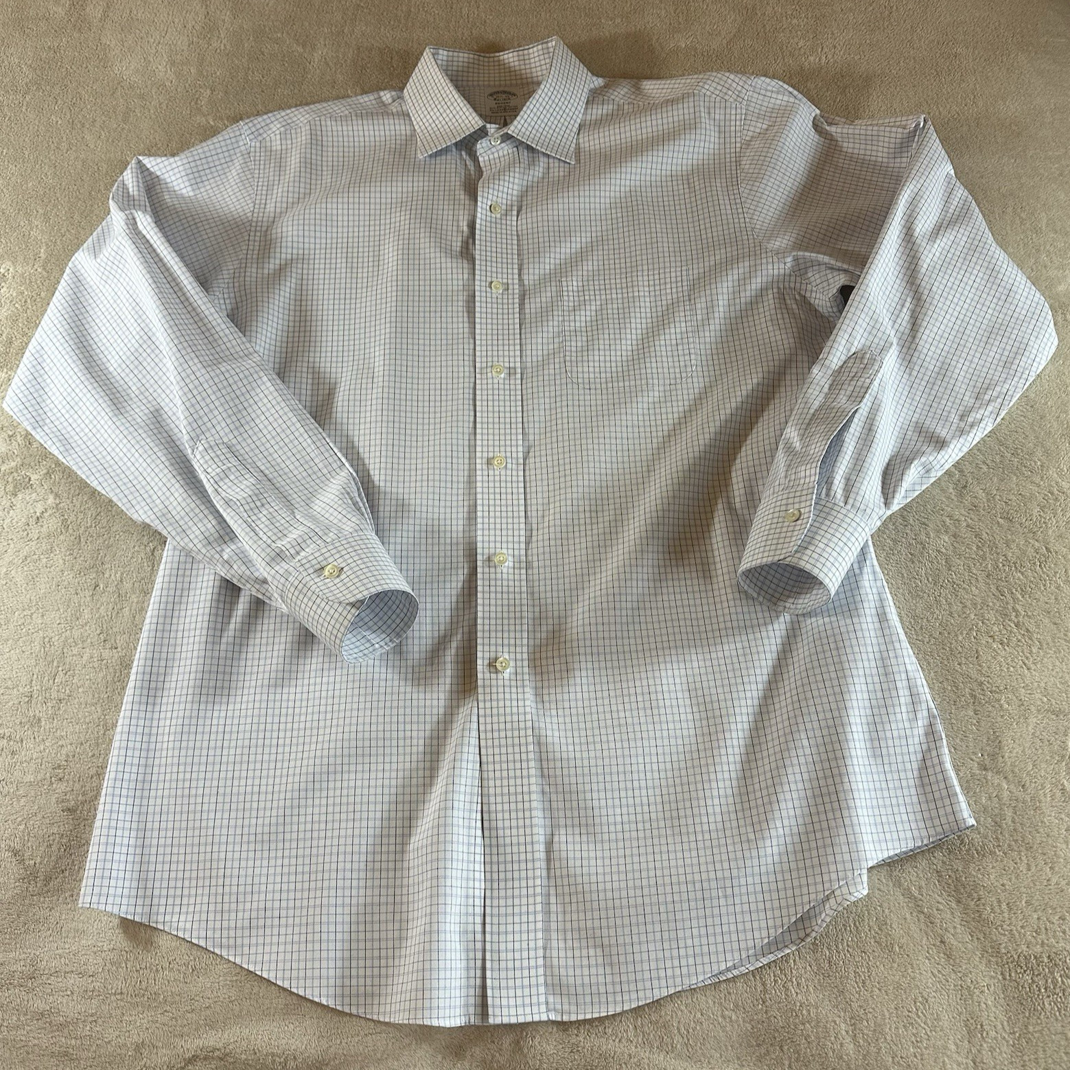 Brooks Brothers Men’s Regent Non-Iron Blue/white plaid size 16.5-35- #0194