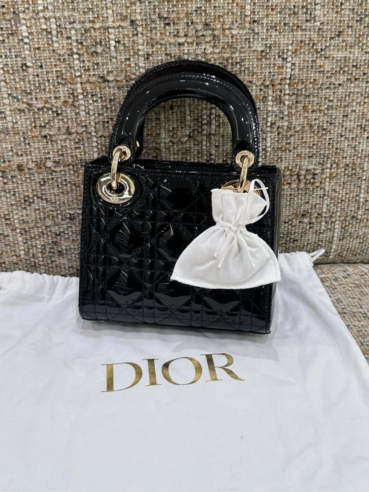 Dior Lady Dior 3-Grid Black Patent Leather Gold Chain Bag Duty Paid