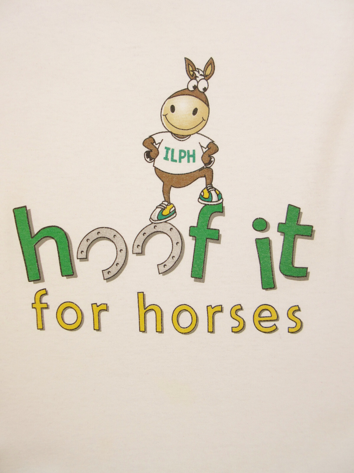 T-shirt size S 32-34″ Unisex Cotton Ring Spun – “Hoof it for Horses” Motif
