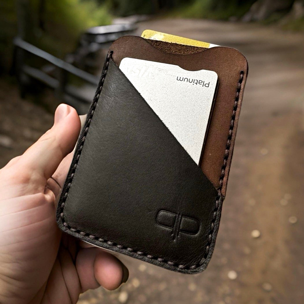 Black & Brown Men’s Slim Fold Front Pocket Card Holder Wallet Logo Stitched