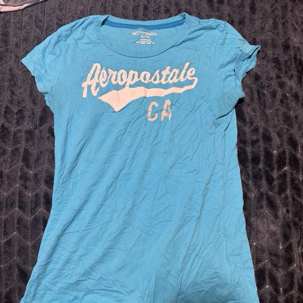 Aéropostale Women’s XL Blue/White Graphic Logo Scoop Neck Cap Sleeve T-Shirt