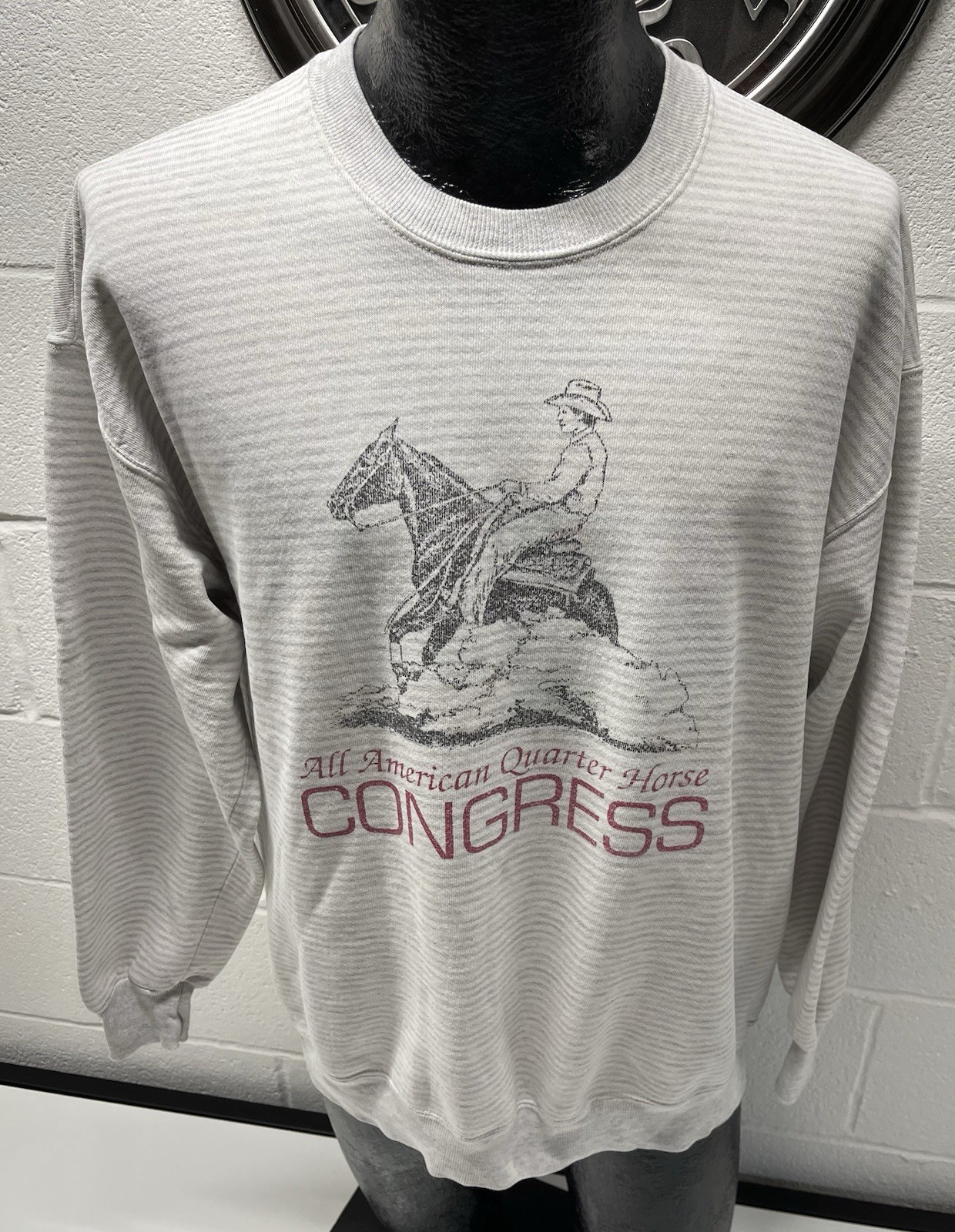 VTG Jerzees All American Quarter Horse Congress gray striped 80’s sweatshirt