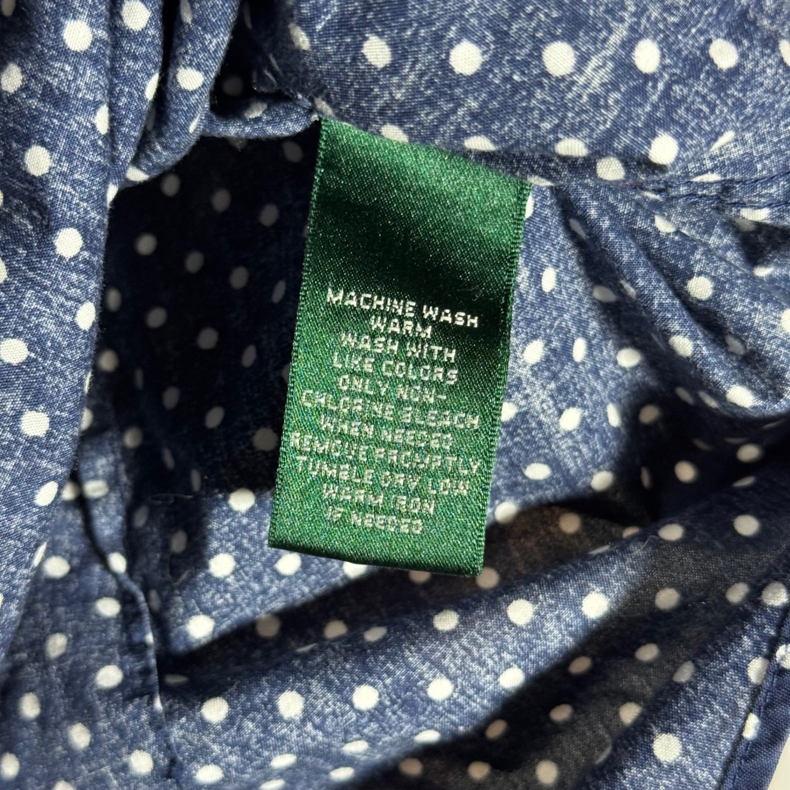 Lauren Ralph Lauren Navy Blue Polka Dot Button Down Shirt M Non-Iron Cotton