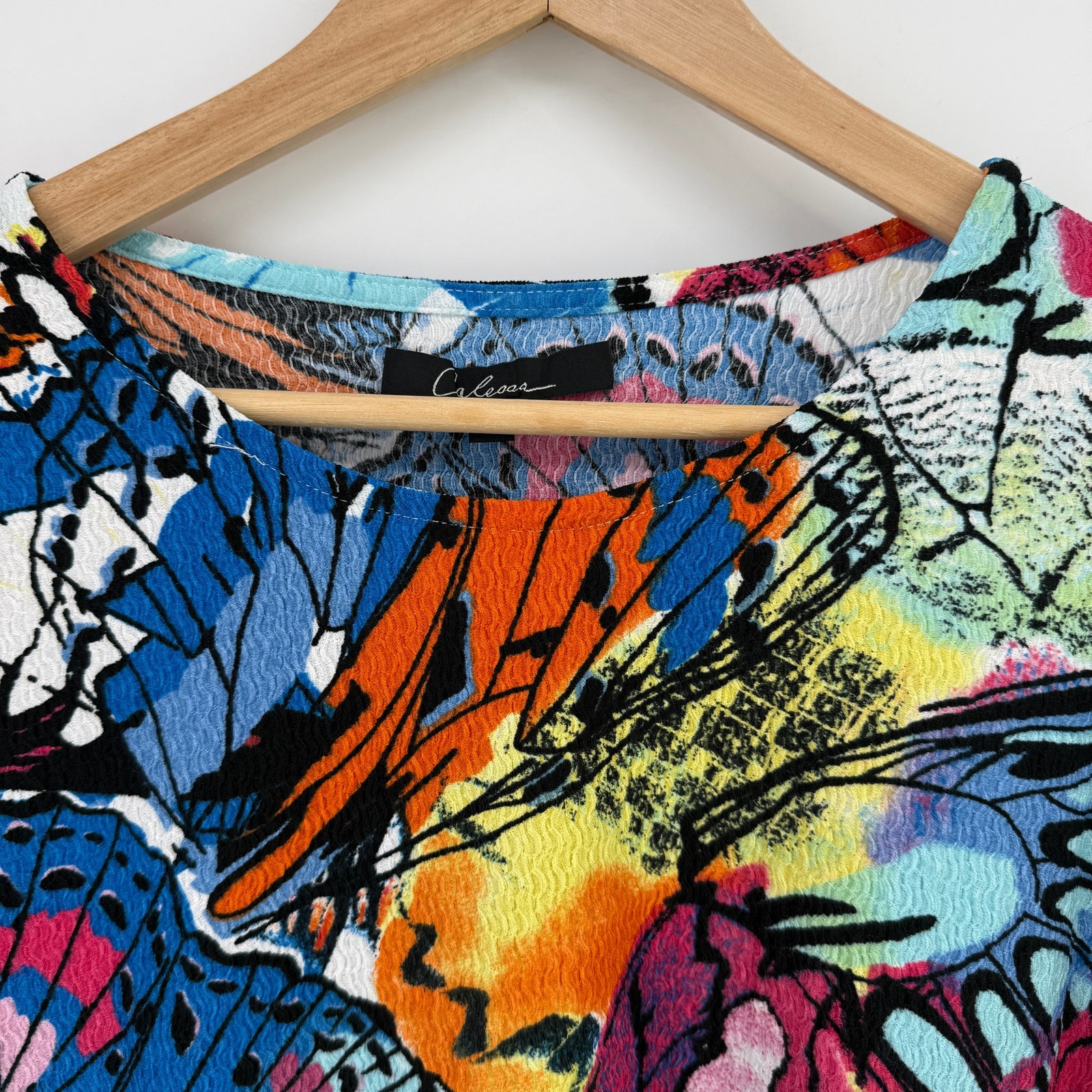 Calessa Crinkled Butterfly Print Tunic Shirt Plus Size 2X Art To Wear Textured