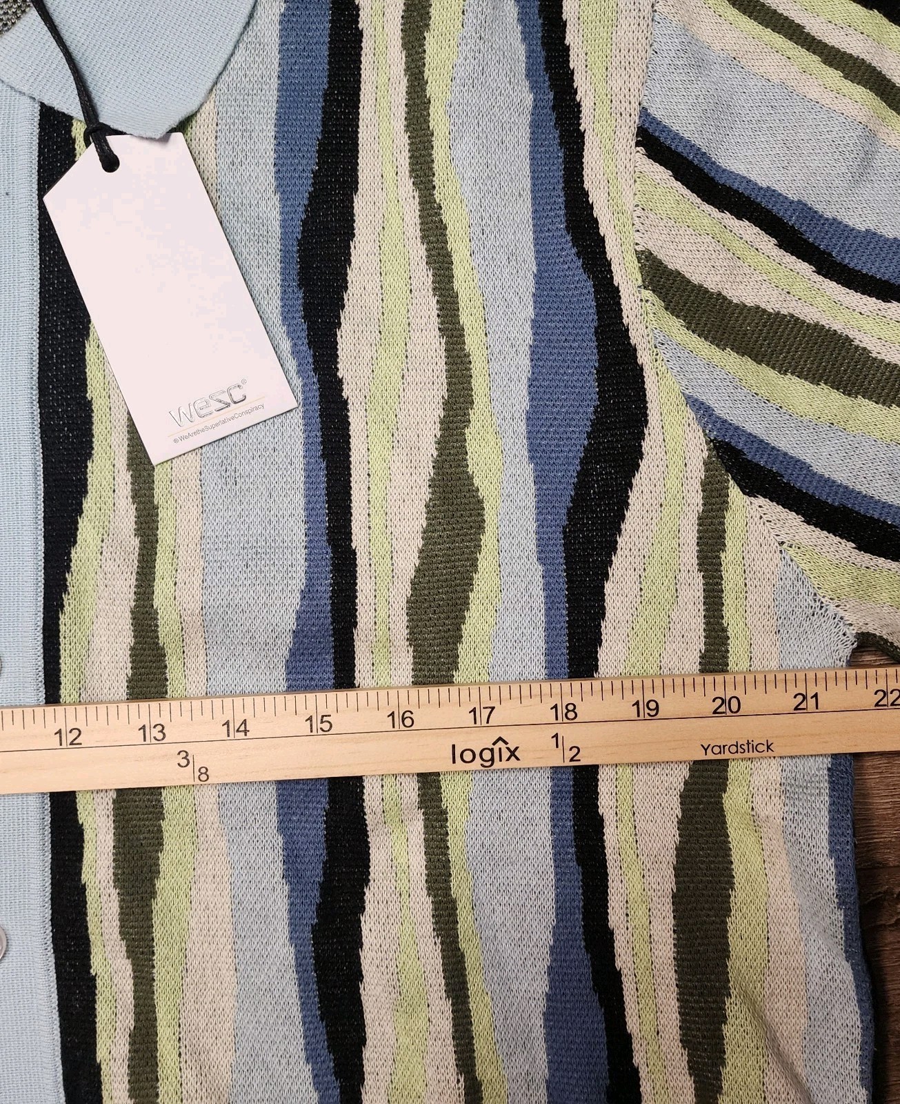 NWT WESC Button Down Sweater Men’s Large Polo Collar Cardigan Rippled Winter Sky