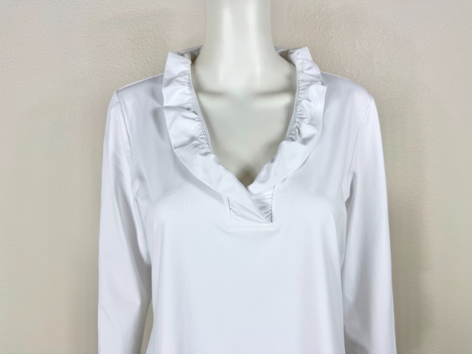 J. McLAUGHLIN Durham Top Catalina Cloth Ruffle Size Large Solid White – NTSF