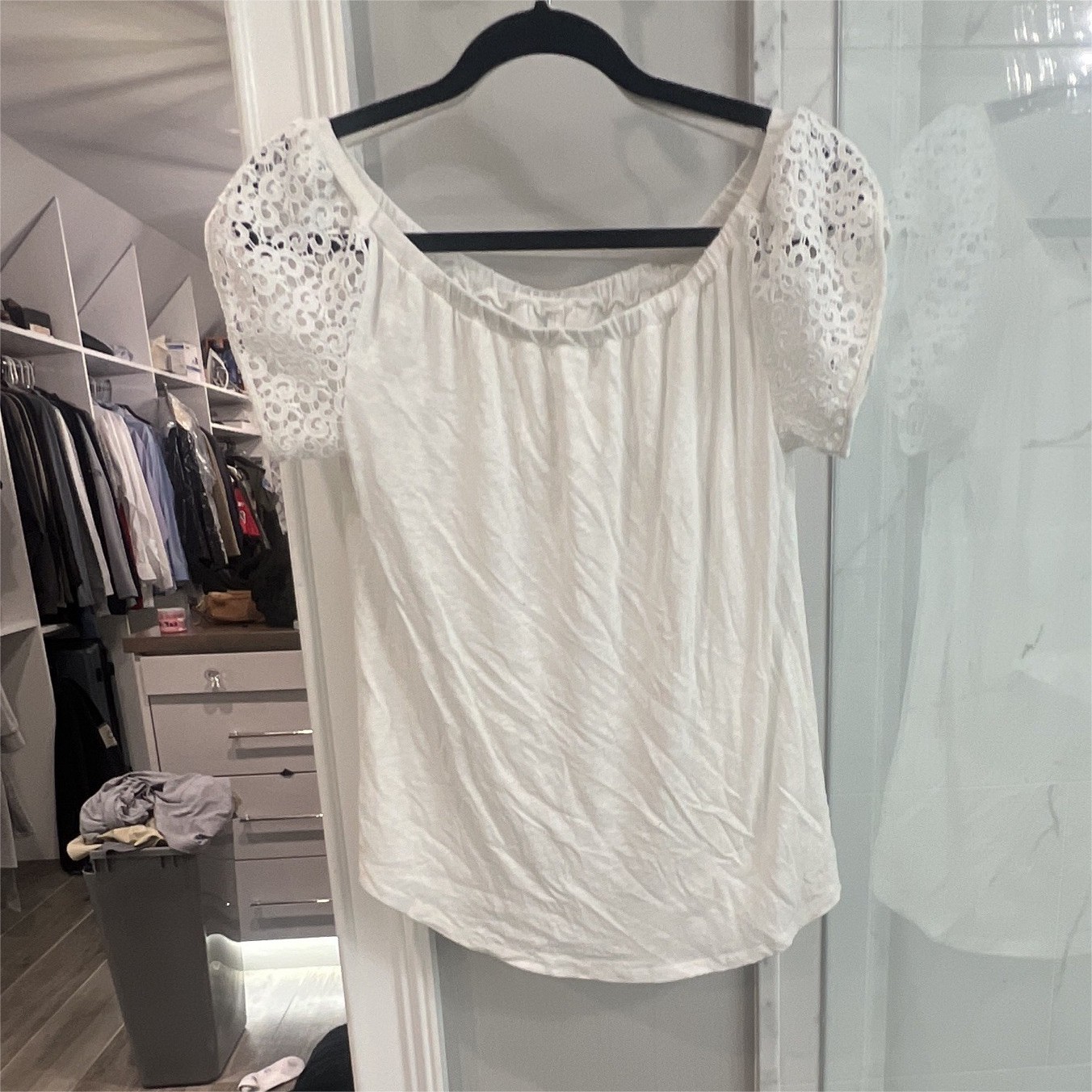 Merona White Lace Scoop Neck Short Sleeve Pullover Blouse Juniors S