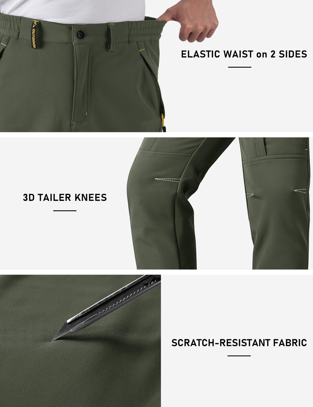 TACVASEN Fleece Lined Insulated Work Pants 32 Army Green Waterproof Windproof